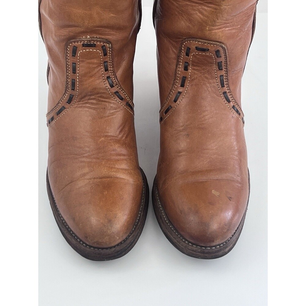 VTG Acme Campus Boots Womens 10 M Tan Cognac Leather Tall Boots Western USA - Picture 9 of 16